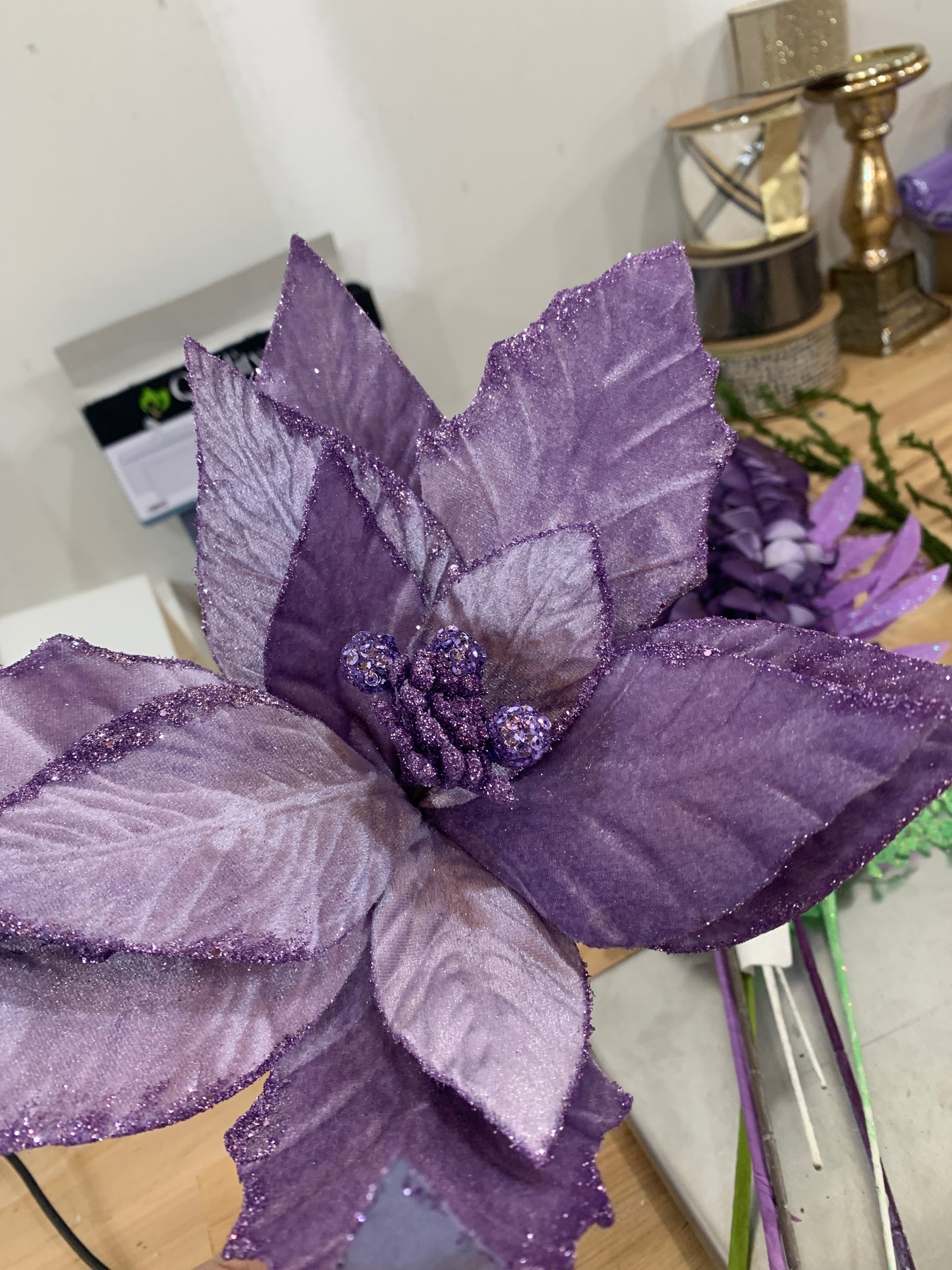 22in Lavender Velvet Poinsettia w/11.5in Diameter