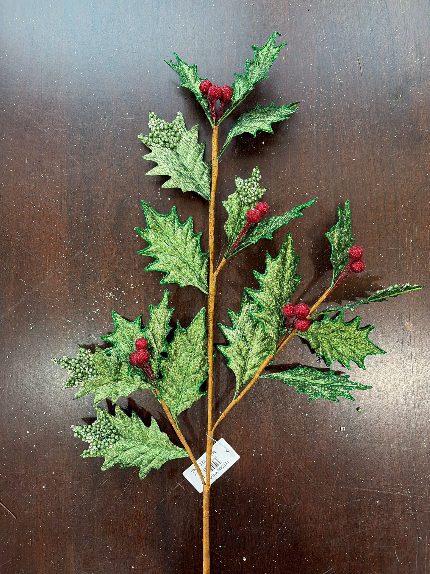 29in Dk Green Red Metallic Holly - Premium Greenery for Wreaths, Arrangements and Home Decor