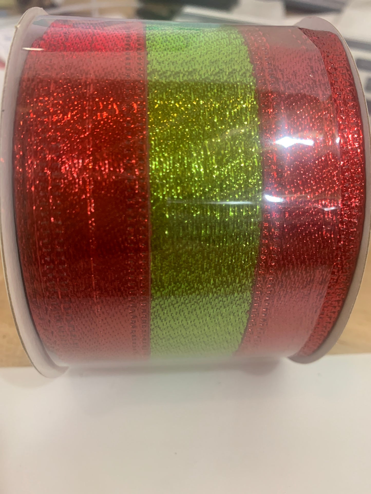 2.5in X 10yd Metallic Red w/Lime Center