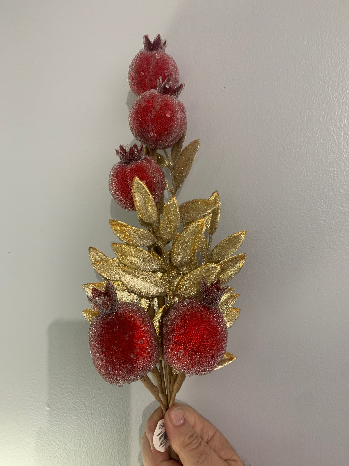 5 Frozen Pomegranates w/Gold Leaves Napco
