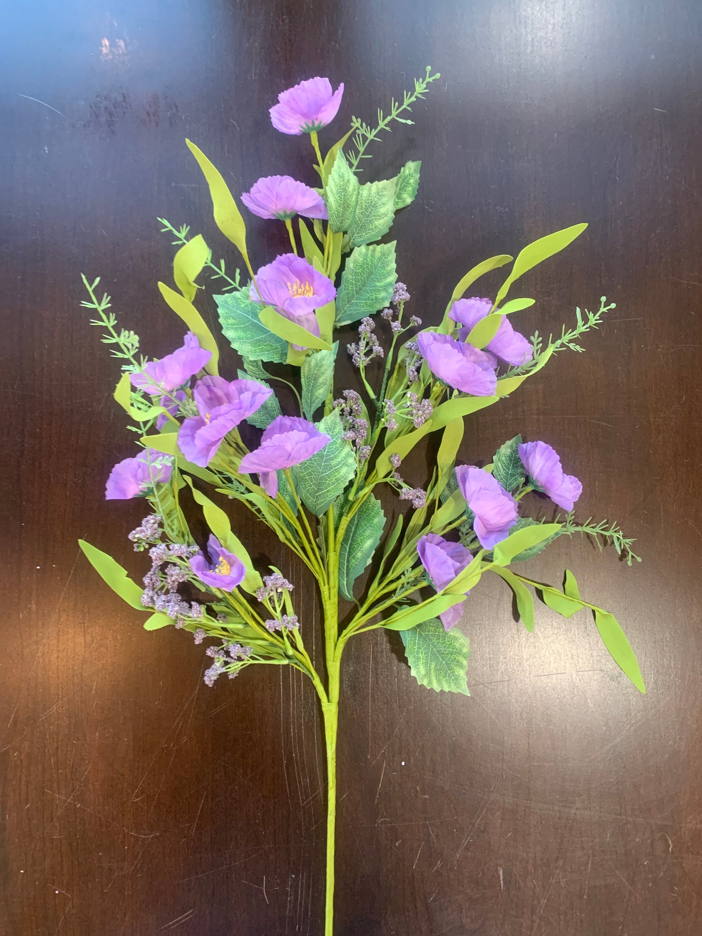 Purple Florals with Rose Leaf, Fern, Seeds