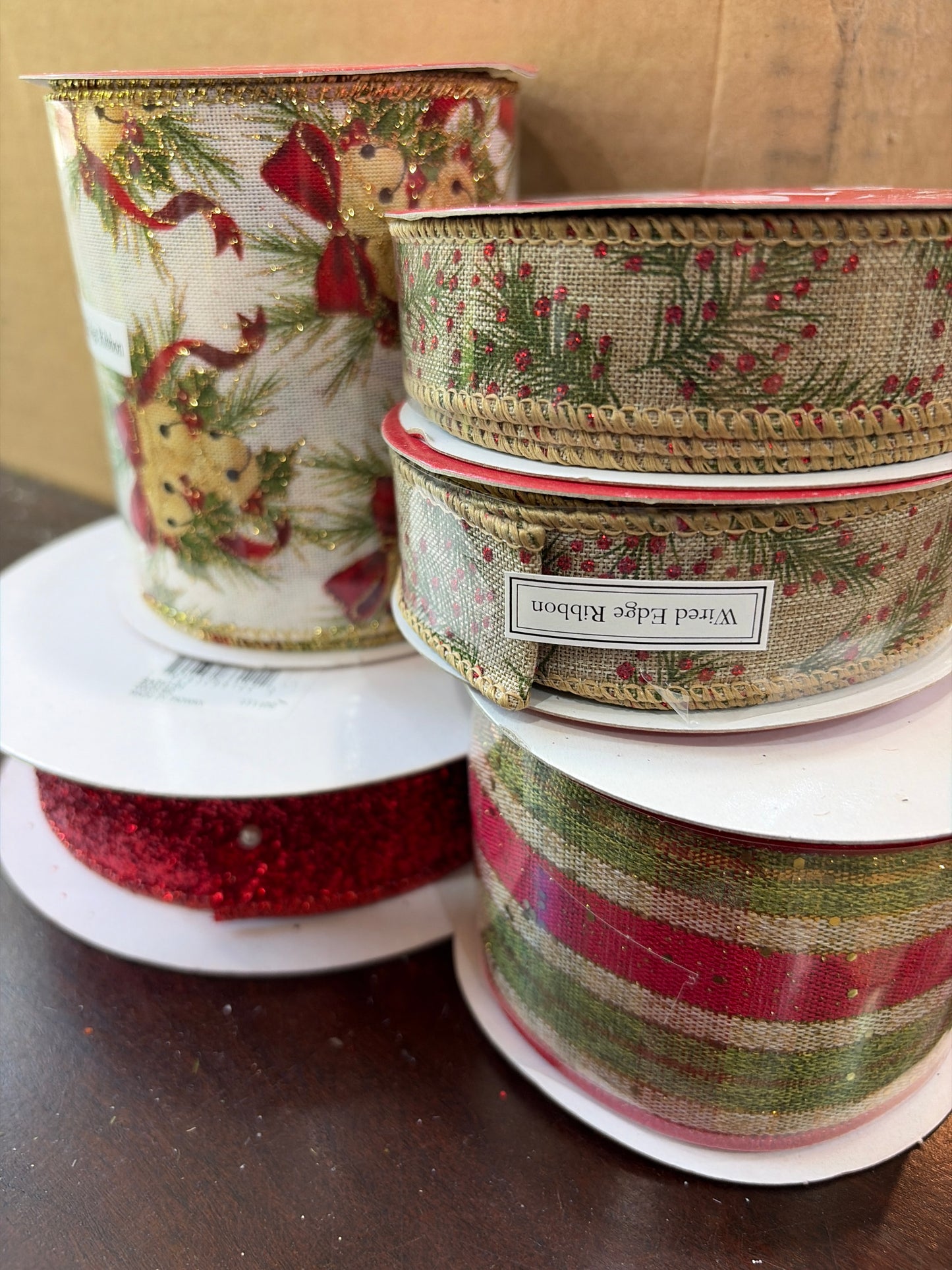 5pc Christmas Ribbon bundle (2 1in rolls)