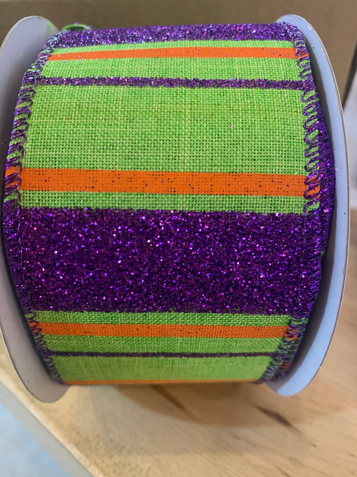 2.5inx10yd Halloween Stripes on Green ooo