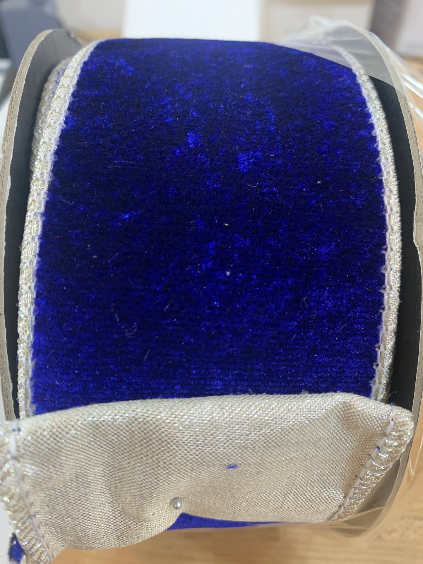 2.5 inch X 10 yard Velvet NAVY w/Silver