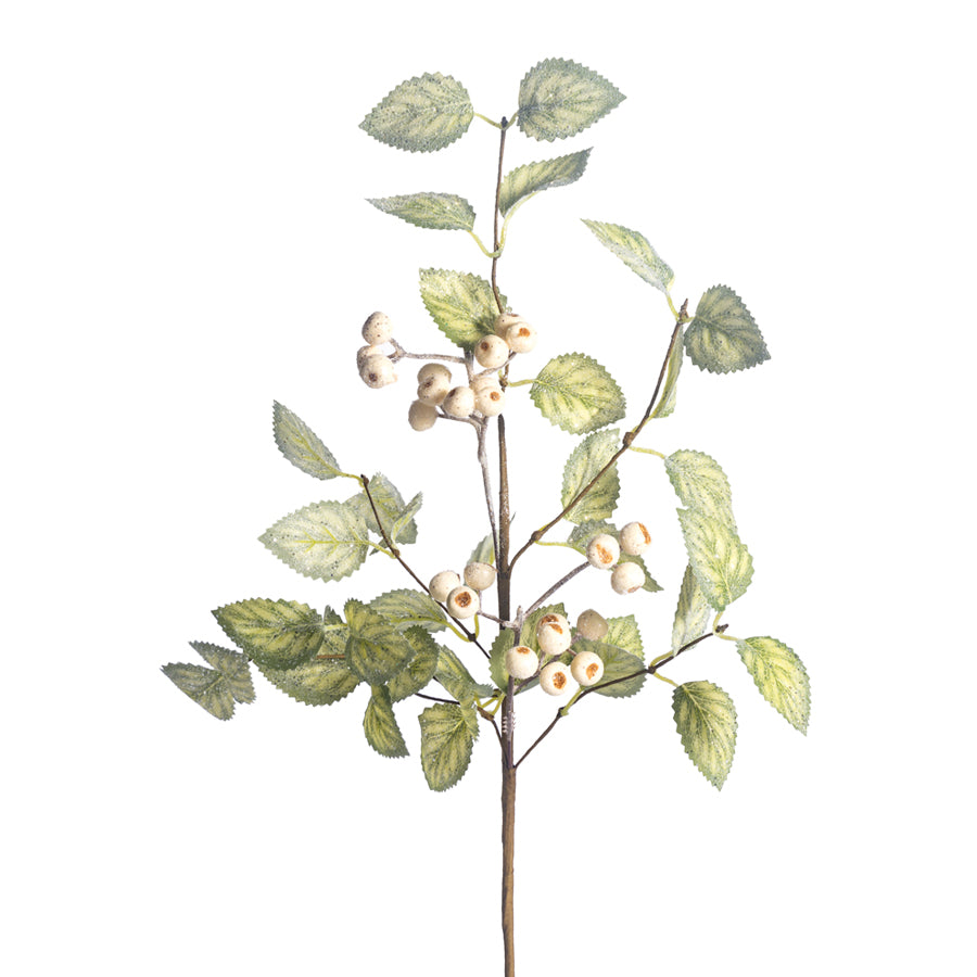 Outdoor Glitter Leave & Cream Berry - Premium Greenery for Wreaths, Arrangements and Home Decor CRI