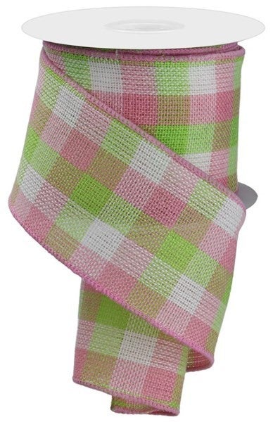 2.5in x10yd Woven Check Pink/GRN/White ribbon