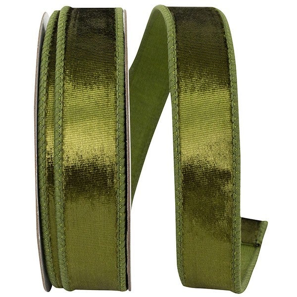 Olive Green Metallic Wired Ribbon – 1" x 10 Yards | Premium Designer Ribbon for Wreaths, Bows & Floral Arrangements