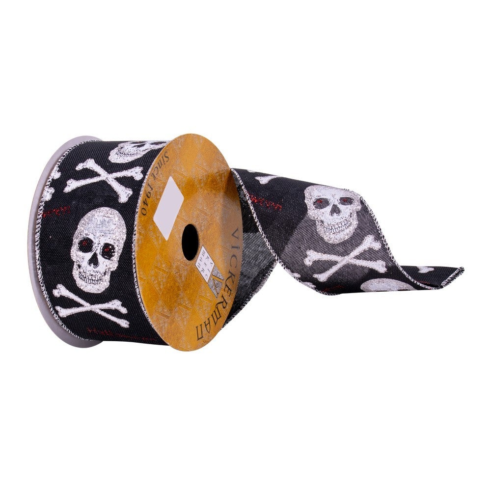 2.5 inch X 10 yard Skull & Crossbones on BLACK
