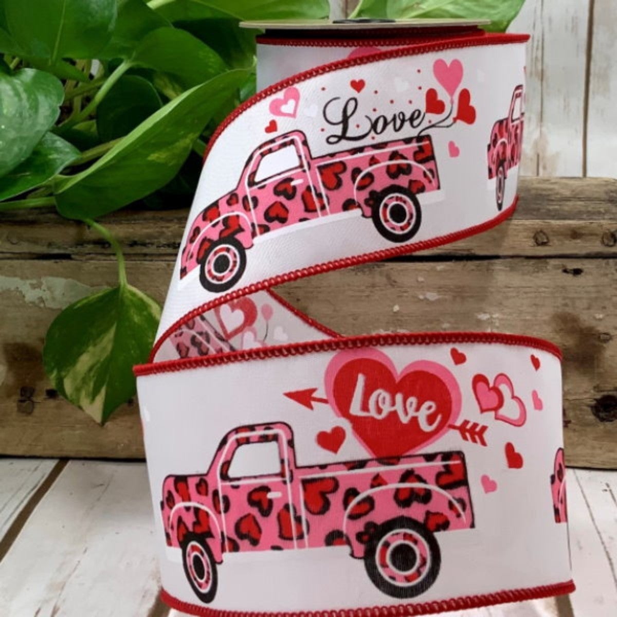 DStevens 2.5inx10yd Pink Truck Valentine Ribbon