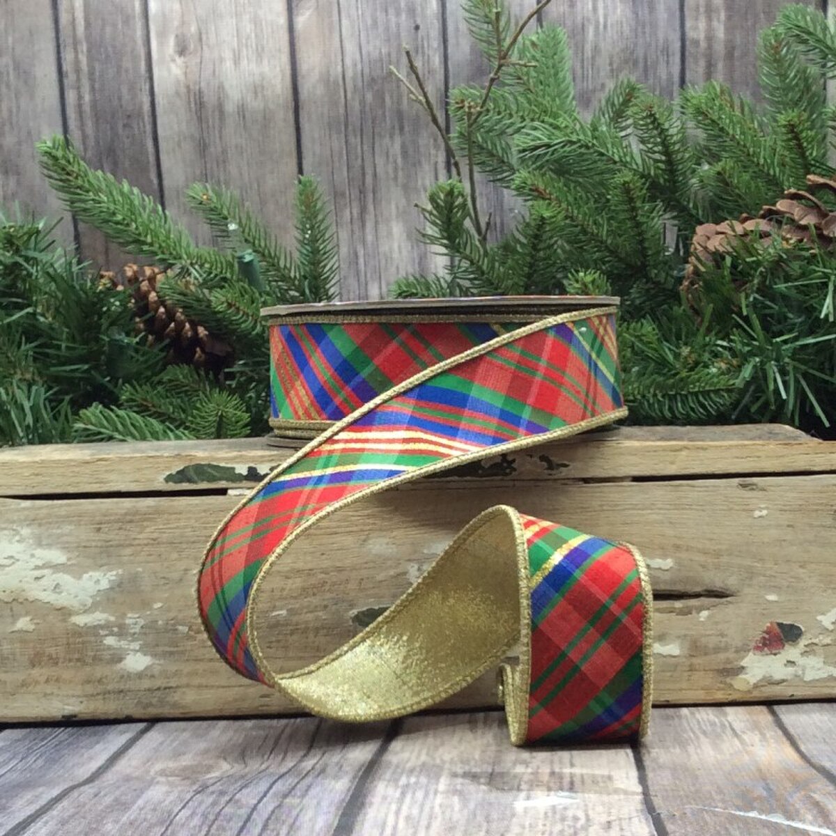 1.5inx10yd Diagonal Plaid Dupion Dstevens Ribbon