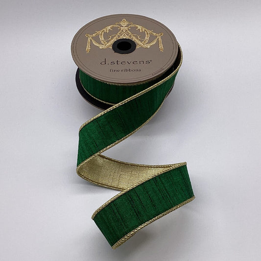 1.5" x 10 Yds. D. Stevens Slub Dupioni Metallic Ribbon with Gold Back – Emerald Green DStevens