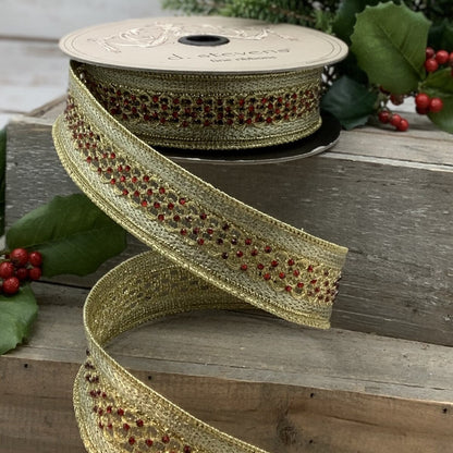 1.5inx9 METER Ruby Jewel Filigree Trim Ribbon DStevens