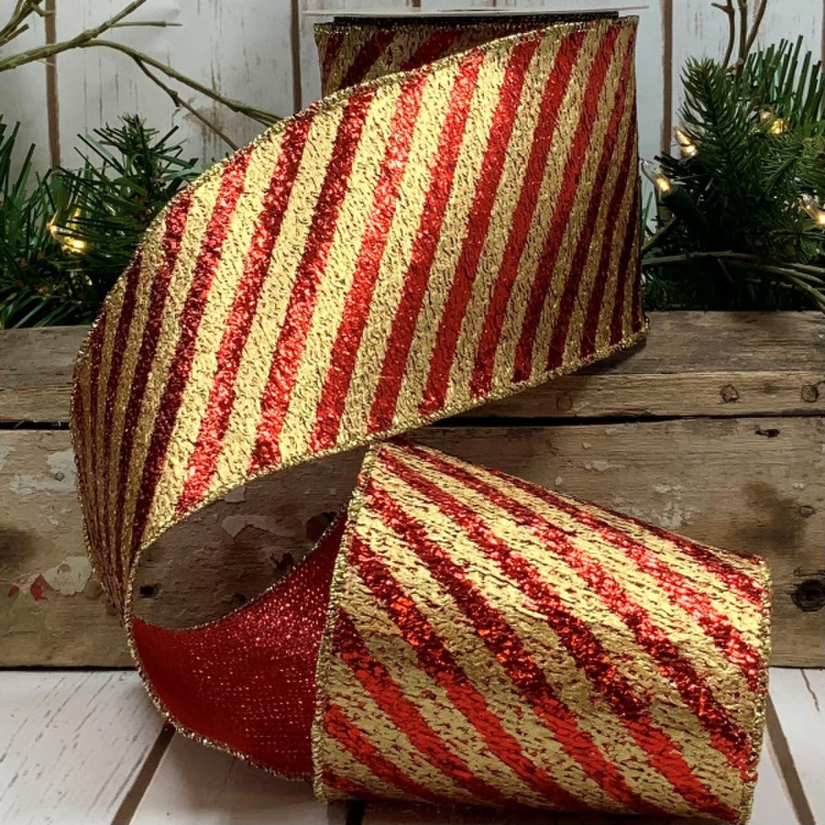 4inx10yd RED/GOLD Metallic Foil Diag Stripe