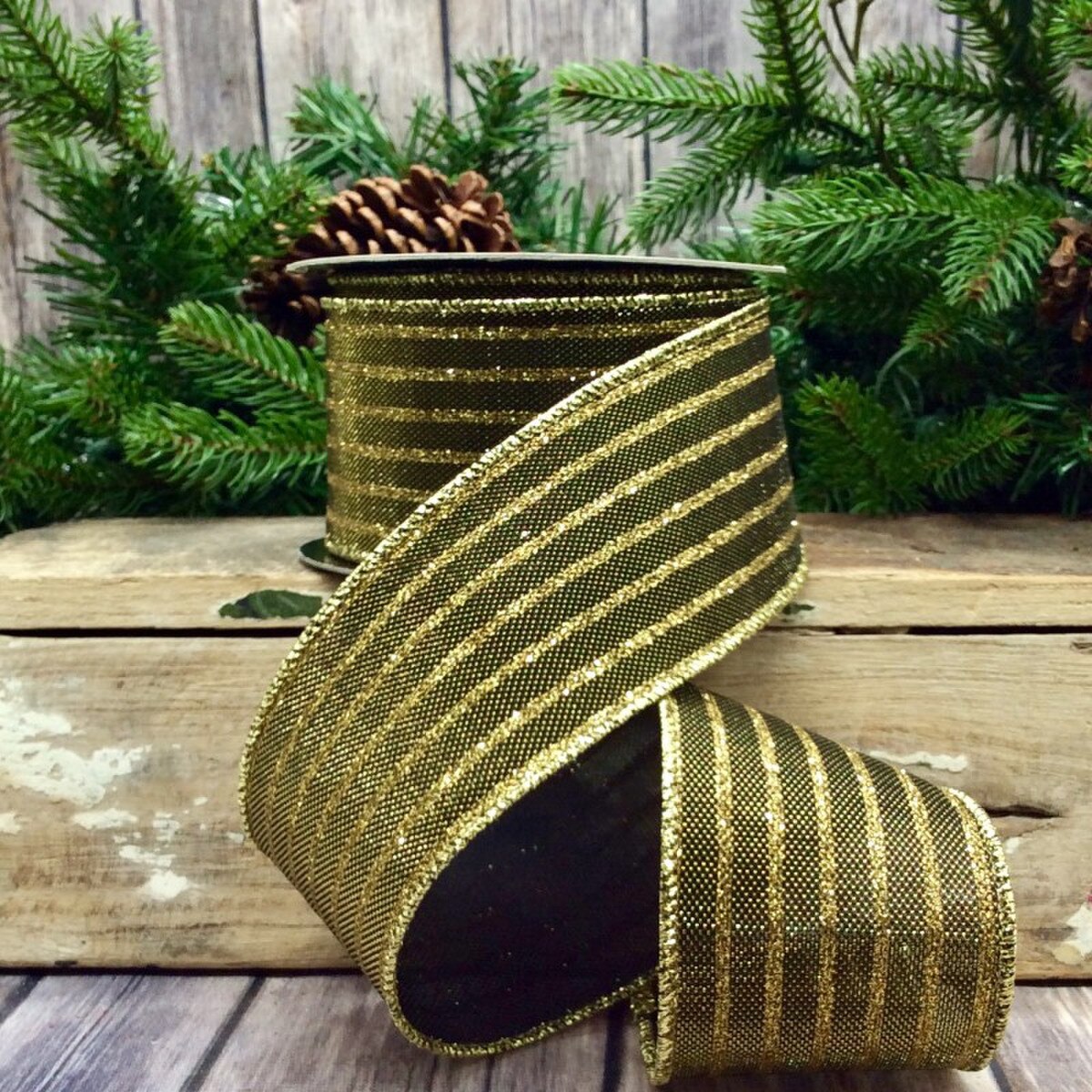 2.5inx10yd GOLD Glitter Stripe Metallic Mesh
