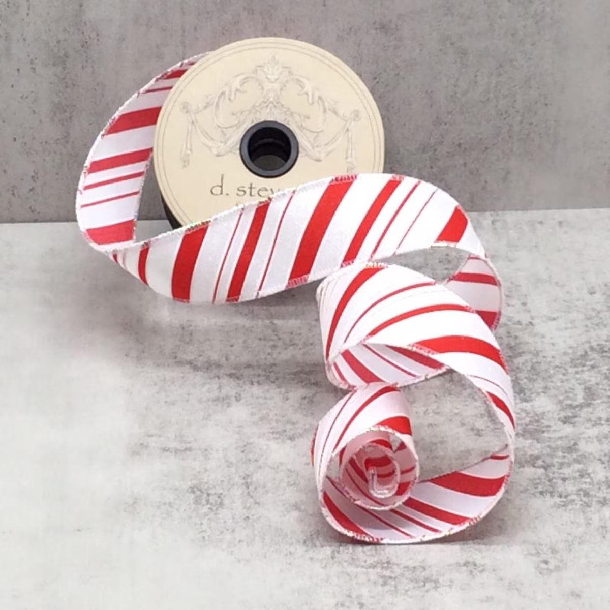 D Stevens 1.5 Inch X 10 Yards Satin Irredescent Glitter Stripes in Red on White Christmas Ribbon