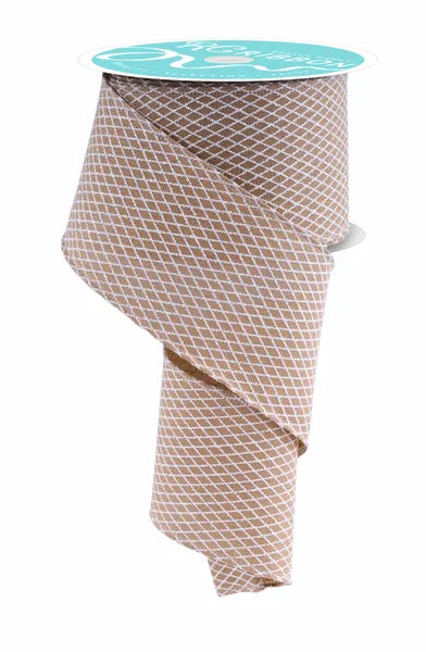 2.5inx10yd Beige/White Mini Harlequin Check Ribbon