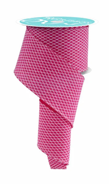 2.5inx10yd Fuchsia/White Mini Harlequin Check Ribbon