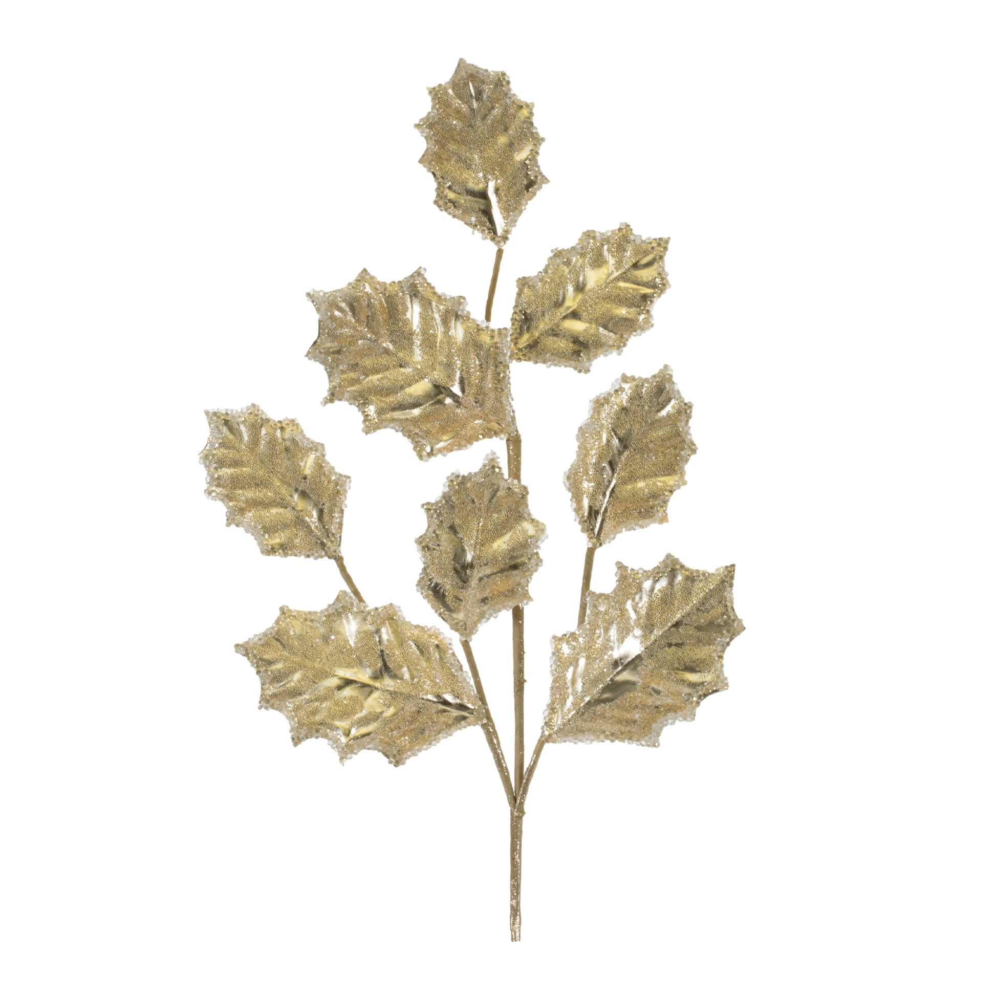 27in Beaded Gold Holly Spray - Premium Florals for Wreaths, Arrangements and Home Decor Melrose