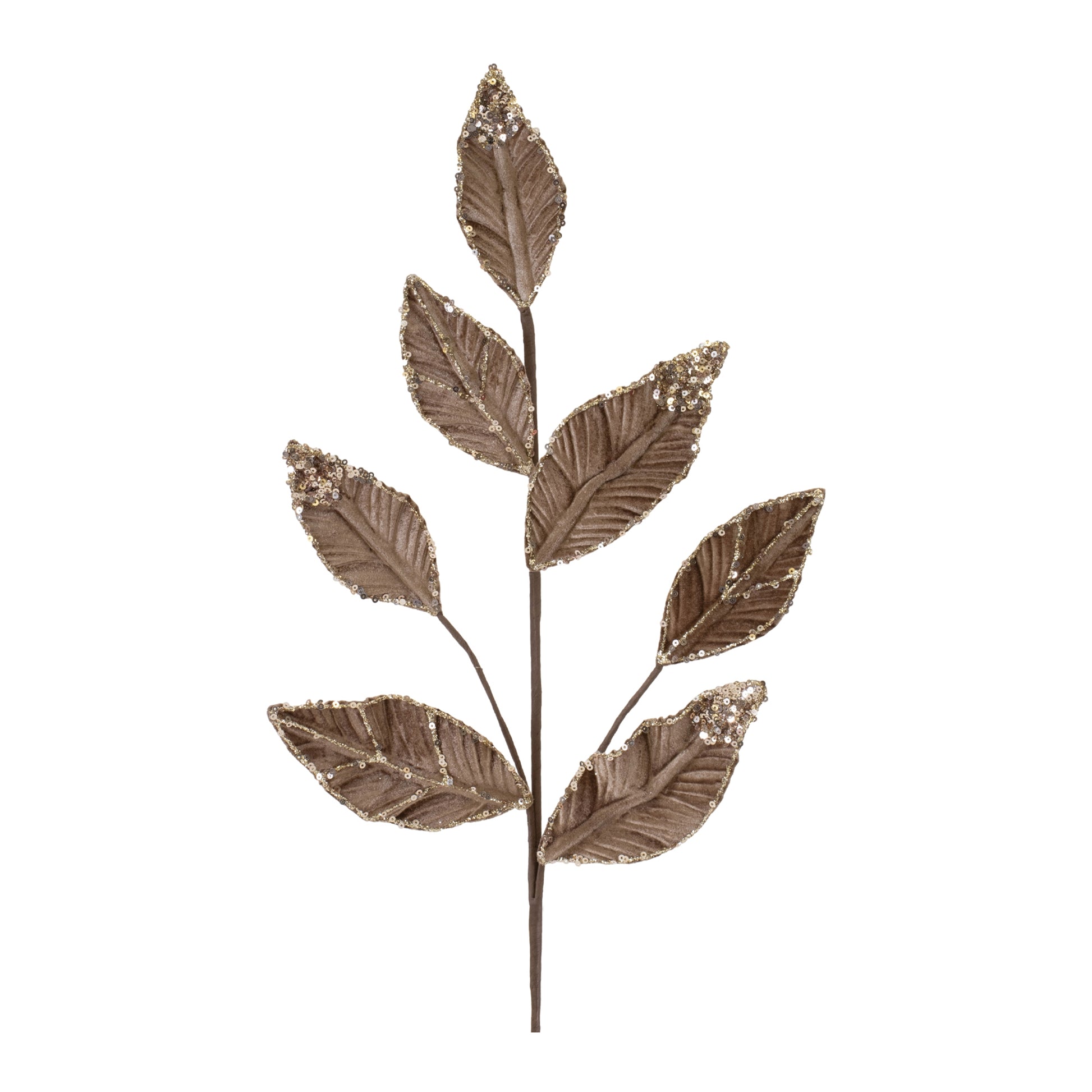 26in Latte Sequin Leaf Spray - Premium Florals for Wreaths, Arrangements and Home Decor Melrose