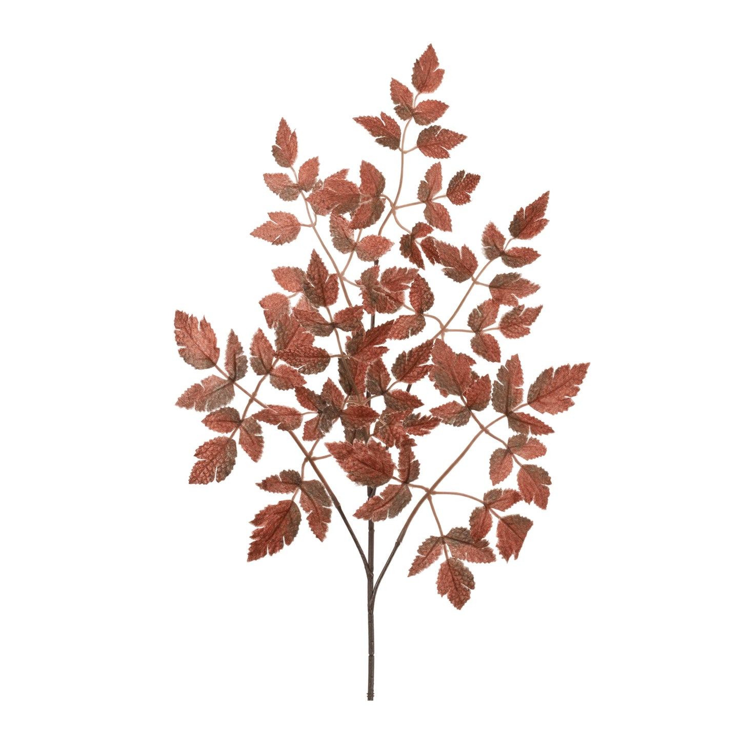 A 36-inch artificial fall leaf spray with slender branching stems and numerous small textured leaves in shades of rust, copper, cinnamon, and deep brown. The spray is photographed against a white background, highlighting its airy shape and realistic autumn foliage for wreaths, floral arrangements, and seasonal home décor.