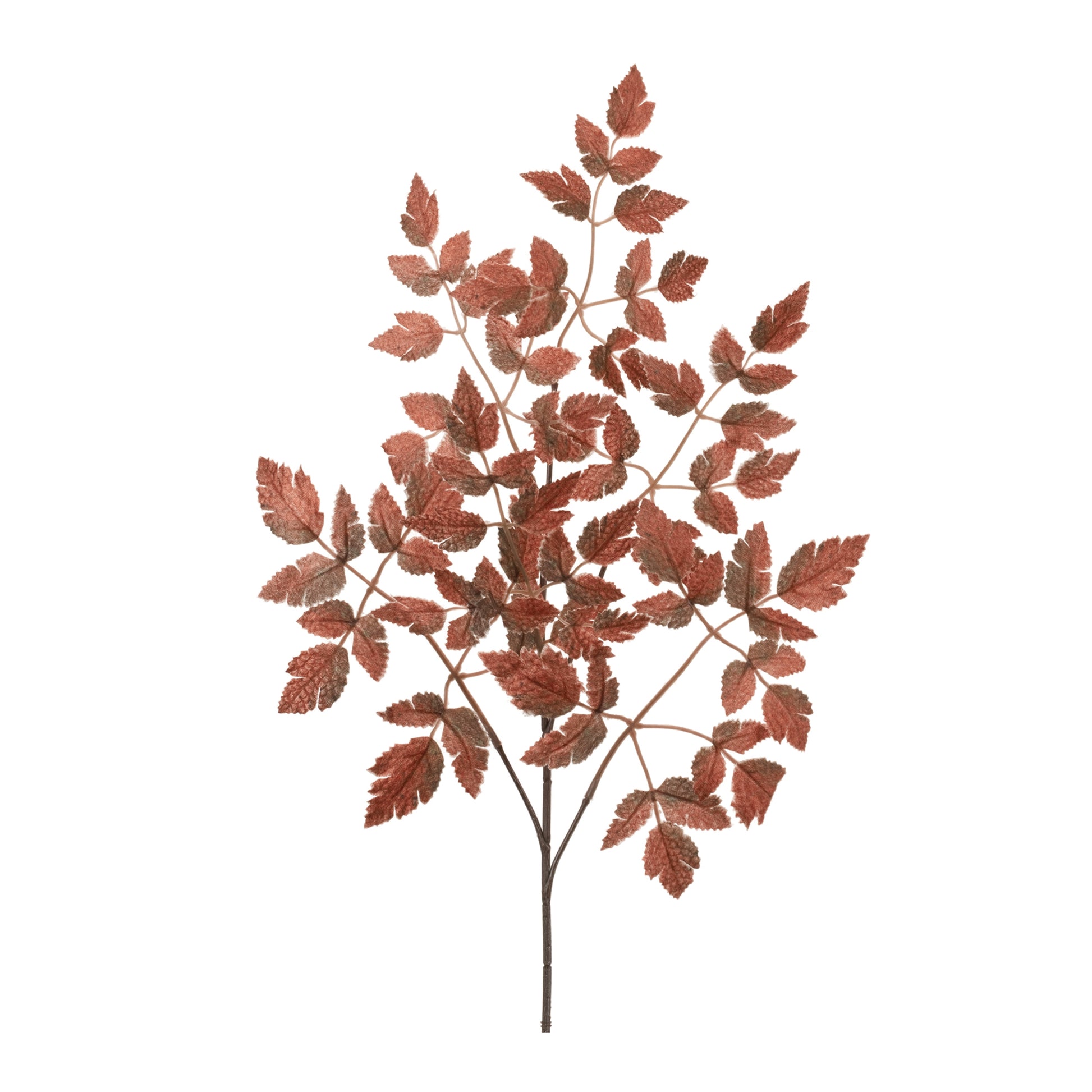 A 36-inch artificial fall leaf spray with slender branching stems and numerous small textured leaves in shades of rust, copper, cinnamon, and deep brown. The spray is photographed against a white background, highlighting its airy shape and realistic autumn foliage for wreaths, floral arrangements, and seasonal home décor.