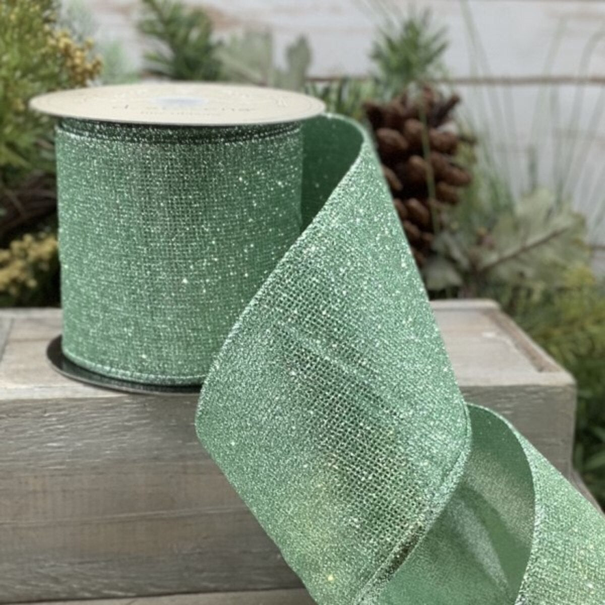 4in x 10yd Glitter Mesh CELADON