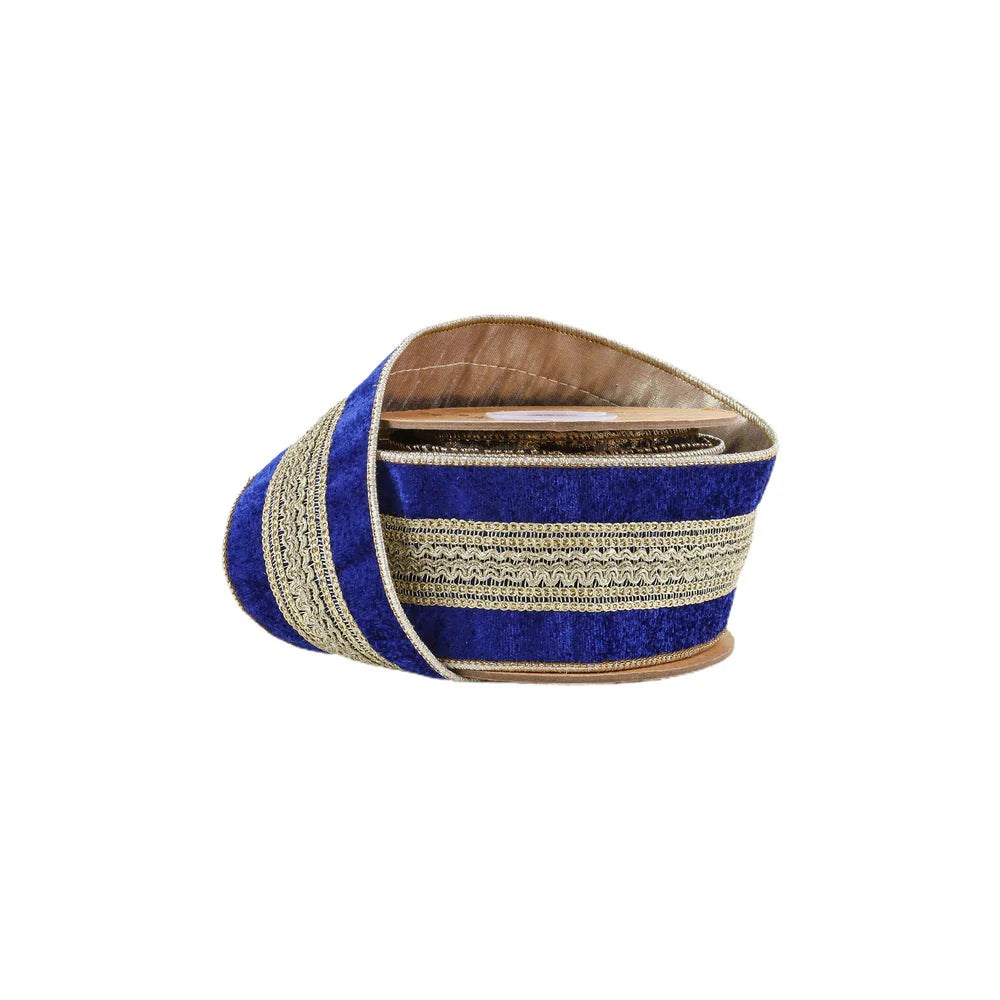 5YD 2.5in Gold Trim on Blue Velvet Premium La Ribbons