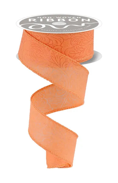 1.5inx10yd Spring Orange Floral & Leaves