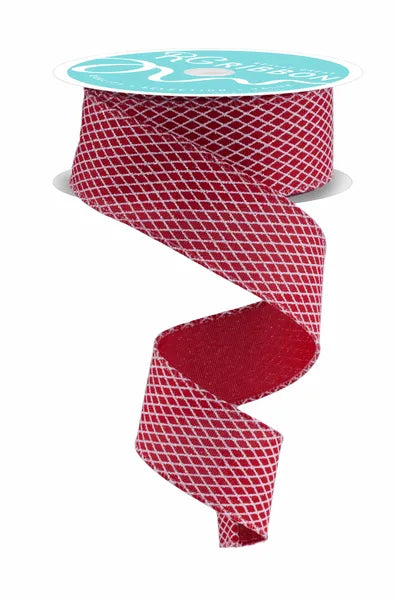 1.5inx10yd Red/White Mini Harlequin Check Ribbon