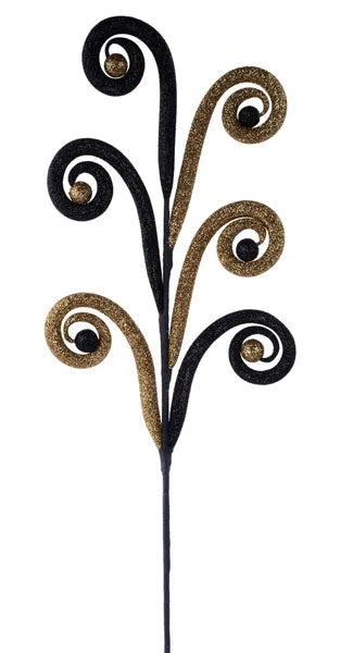 28in Glitter Tube Coil/Ball Spray BLACK/GOLD
