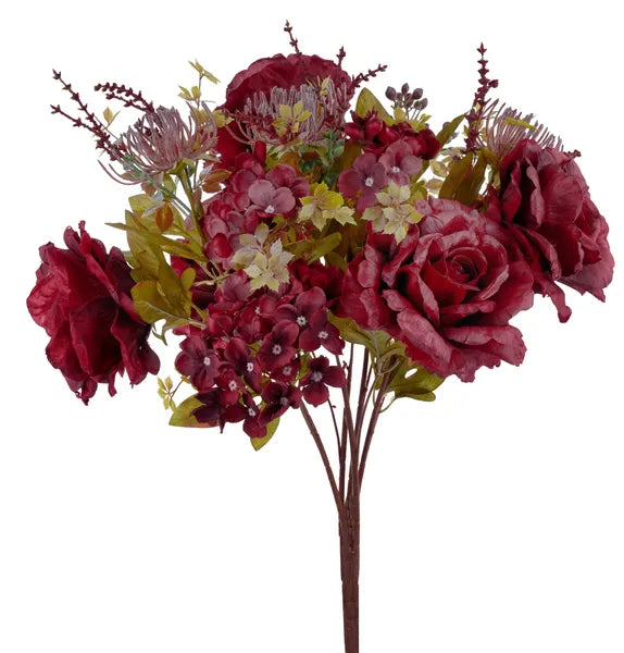 21in Burgundy Peony Daisy Protea Bush x5 - Premium Florals for Wreaths and Home Decor