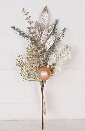 17in CHAMPAGNE Ball Leaves Cedar & Twig GOLD