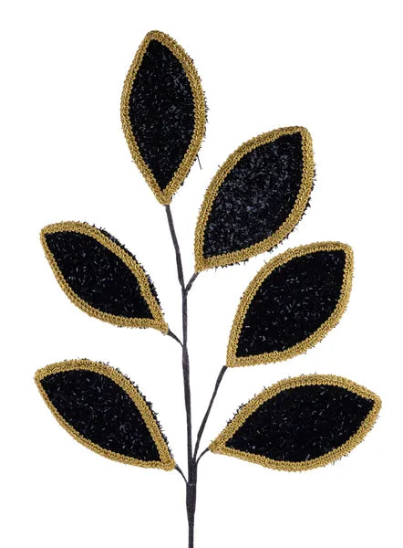 28in Glitter Lace Leaf x6 BLACK/GOLD