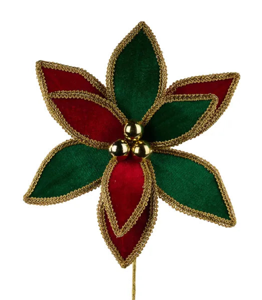 14in Velvet Poinsettia w/Lace Edge RED/EMER/GOLD