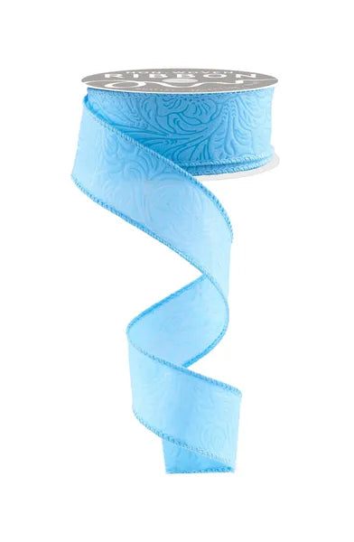 1.5inx10yd Lt Blue Floral Leaves Ribbon