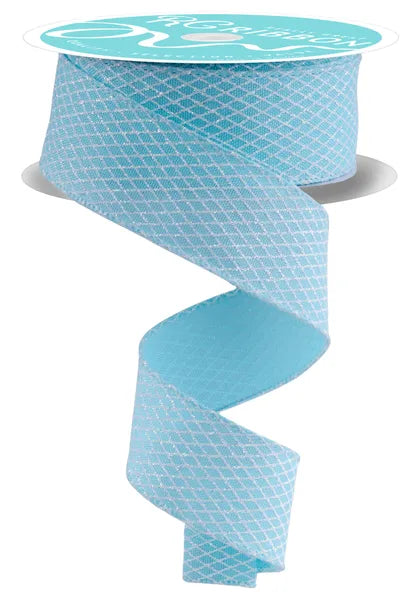1.5inx10yd Ice Blue/White Mini Harlequin Check Ribbon