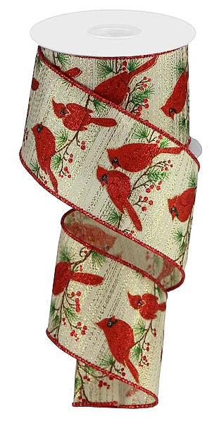 2.5" x 10 Yard Metallic Cardinal Christmas Wired Ribbon – Red Bird Holiday Ribbon Craig Bachman