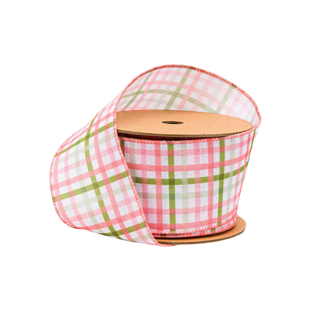 2.5inx10yd Pink Green Check Plaid Ribbon