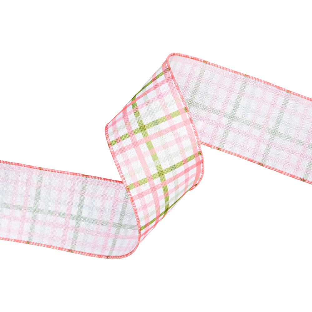 2.5inx10yd Pink Green Check Plaid Ribbon