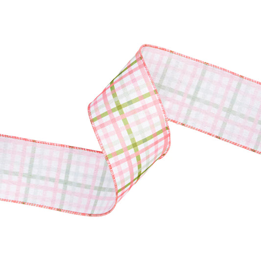 2.5inx10yd Pink Green Check Plaid Ribbon