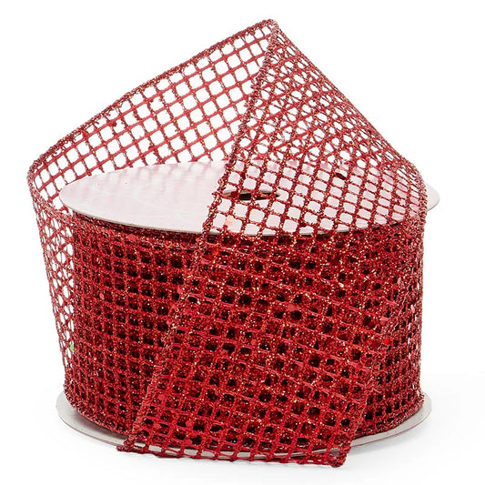 2.5in x 10yd Metallic Mesh Ribbon RED