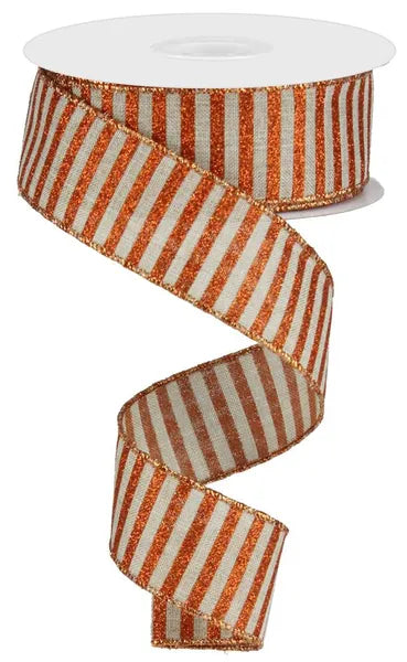 1.5inx10yd Glitter Stripe on Royal ORANGE/NATURAL
