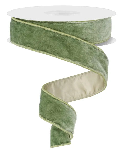 1.5inx10yd Deluxe Sage Green Velvet w/Satin Back