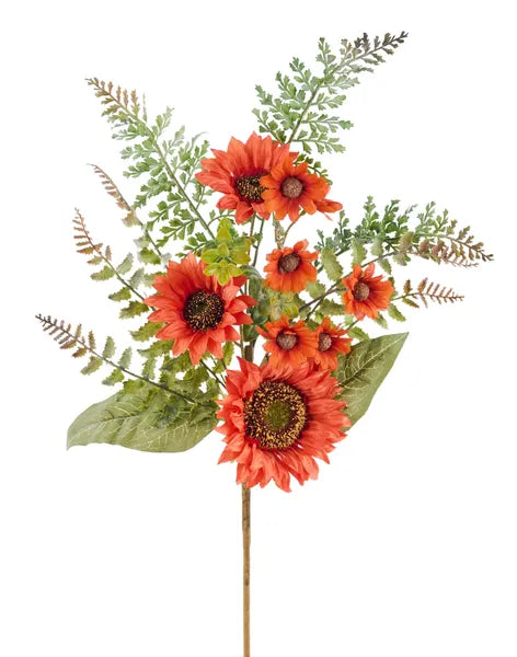 26in Dark Orange Sunflower Bush - Premium Florals for Wreaths and Home Decor