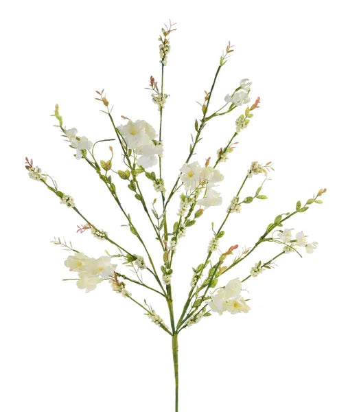 35in Cream Flower/Bead Leaf Spray