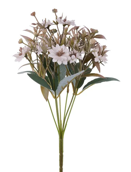 13in Ivory Fabric Daisy Leaf Berry Bush x7 - Premium Florals for Wreaths and Home Decor