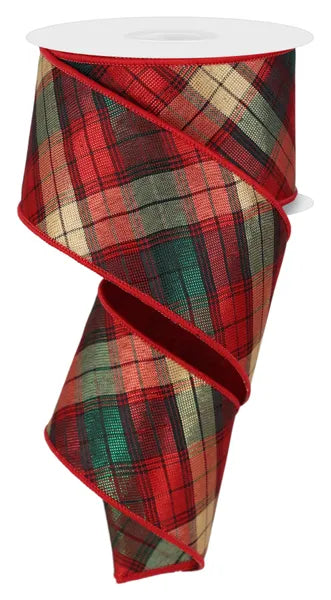 1.5" x 10yd Met Plaid/Diagonal Fused Back Christmas Ribbon