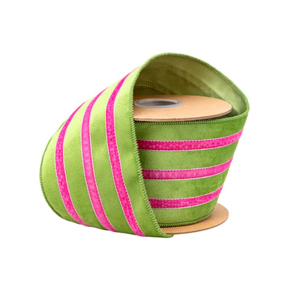 4inx10yd Green/Pink Velvet Ribbon