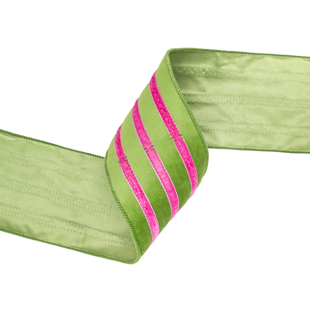 4inx10yd Green/Pink Velvet Ribbon