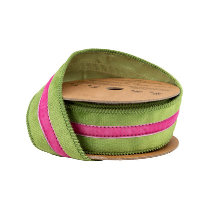 1.5inx10yd Green/Pink Velvet Ribbon